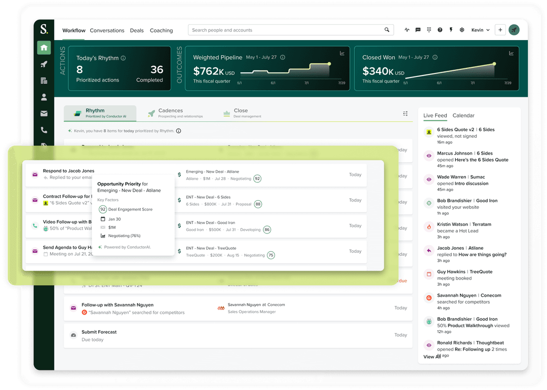 Screenshot of the new Rhythm features in the Salesloft platform