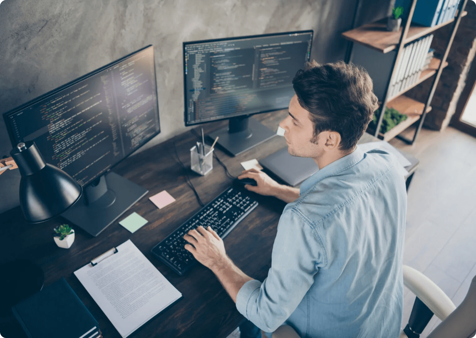 Person working at computers