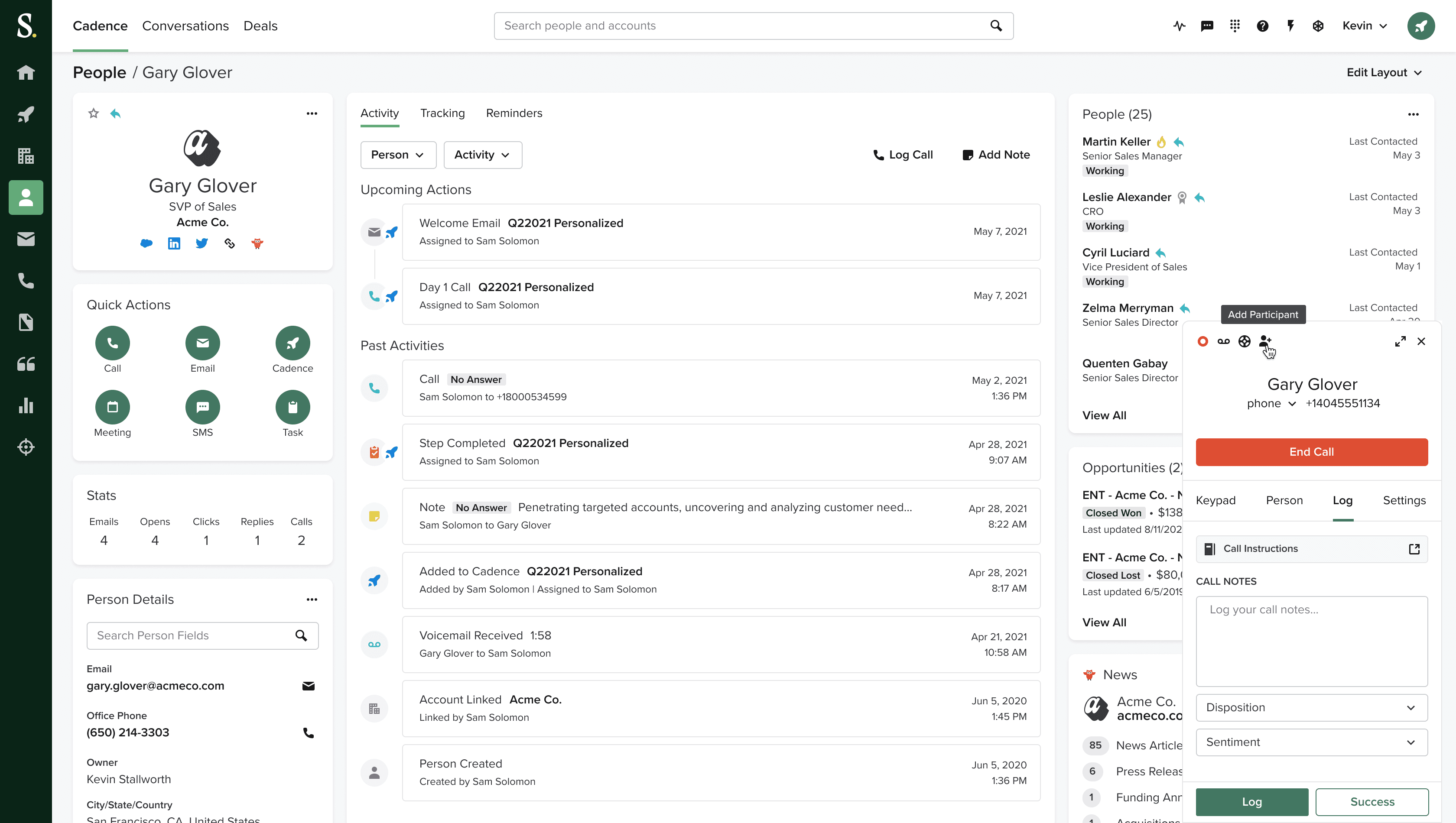 Graphic showing the Call Collaboration dashboard on Salesloft