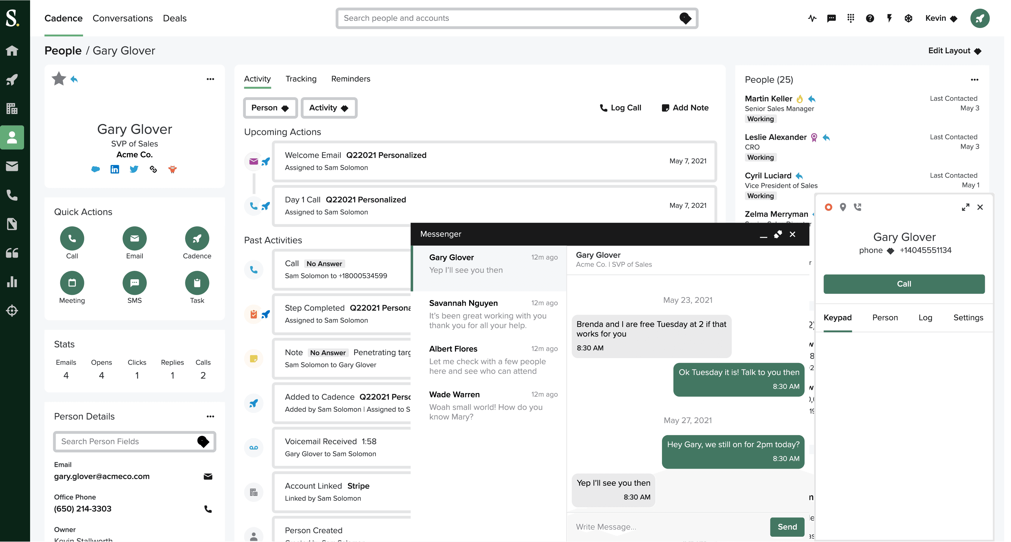 Graphic that shows the cadence dashboard of the Sales Call Tracking Software