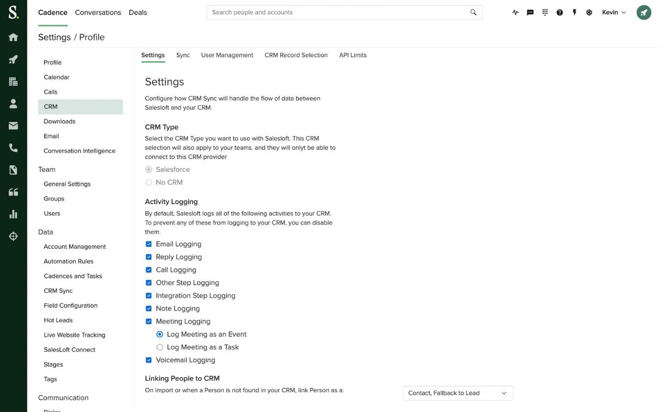 Graphic showing the Cadence settings within Salesloft