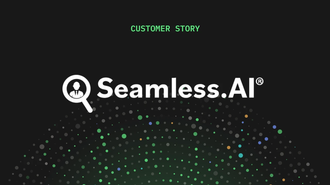 white seamless.ai logo on balck background customer story hero